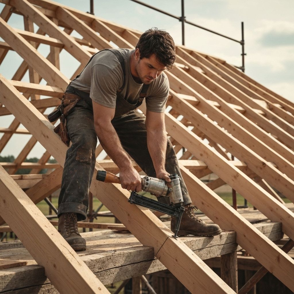Artisan travaillant sur une charpente en bois